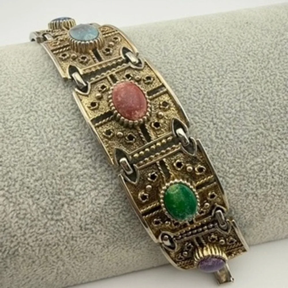 Sarah Coventry Granada Multi-Color Bracelet Faux Stone Panel Vintage Granada